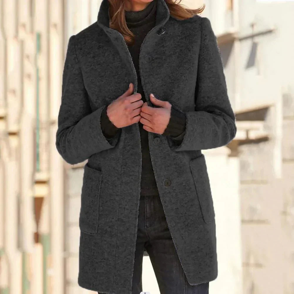 WW | Elegant Long Jacket with High Collar
