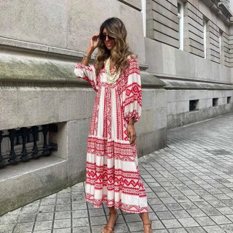 Elysia | Boho Floral Print Maxi Dress