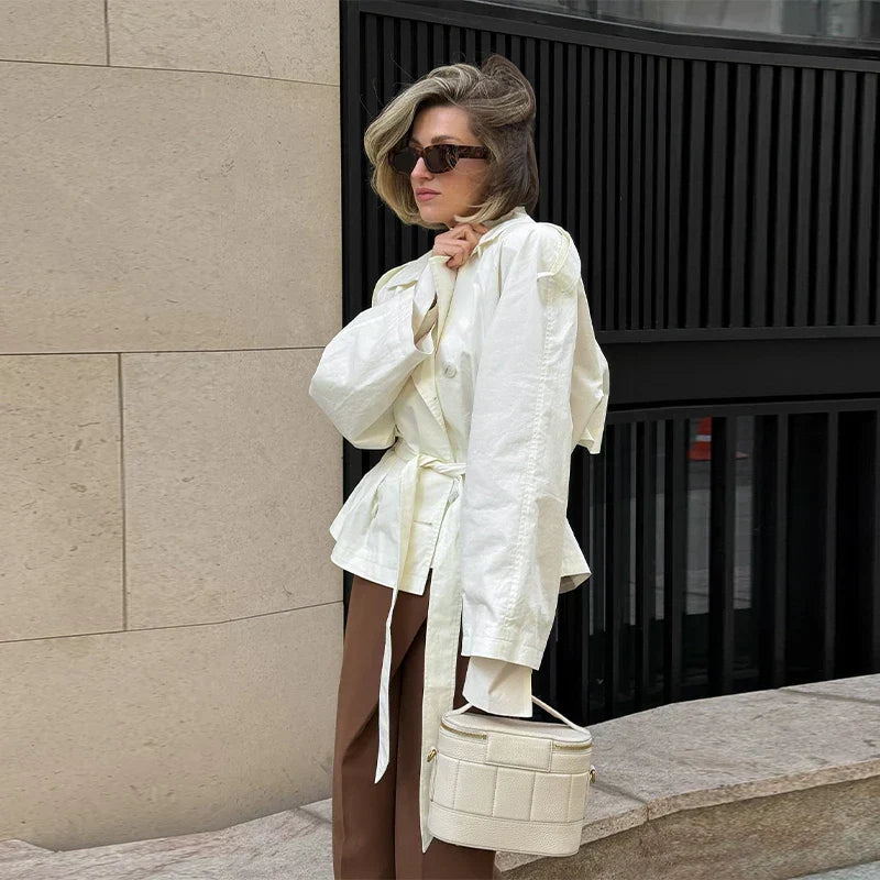 WW | Trenchcoat Damen Trenchcoat mit Einer Reihe Von Knöpfen und Gürtel