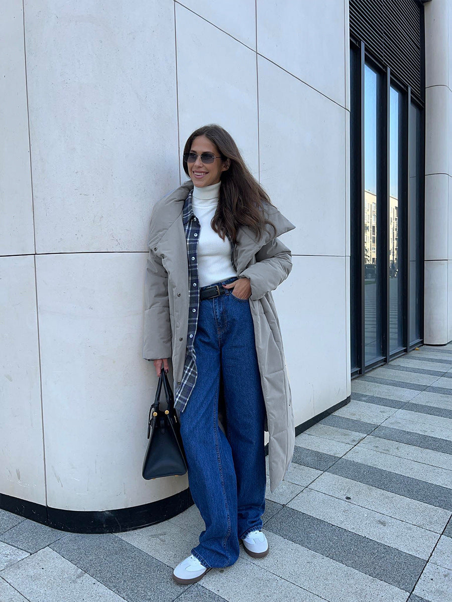 WW | Langer Wintermantel mit breitem elegantem Kragen