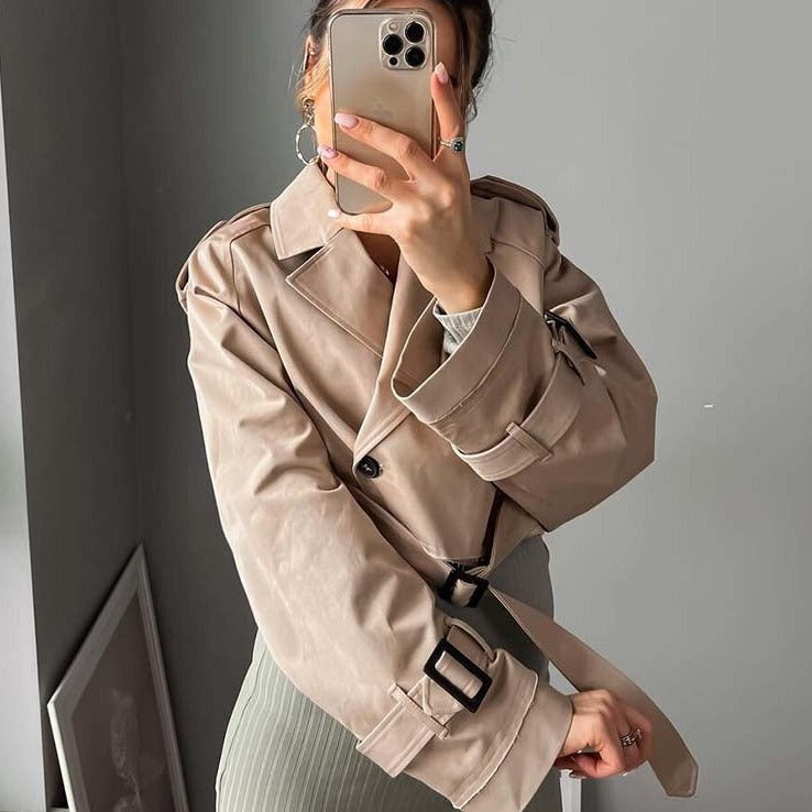 WW | Shorter Trendy Beige Trench Coat