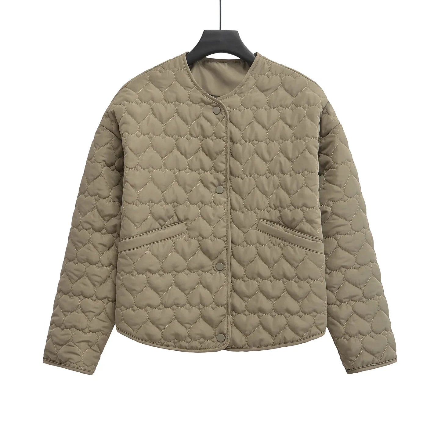 WW | Women's Quilted Jacket with Hearts – Lightweight Puffer with Snap Fasteners