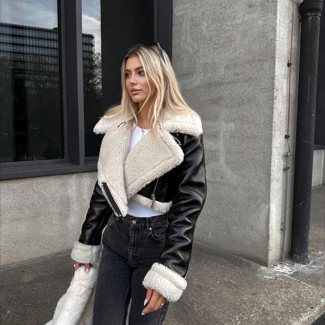 WW | Lederjacke mit Teddy Fleece Innenfutter