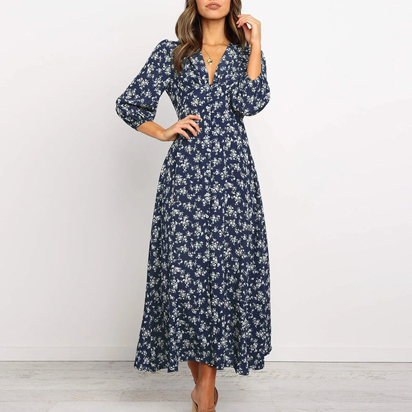 Marina™ | Floral Button-Front Midi Dress