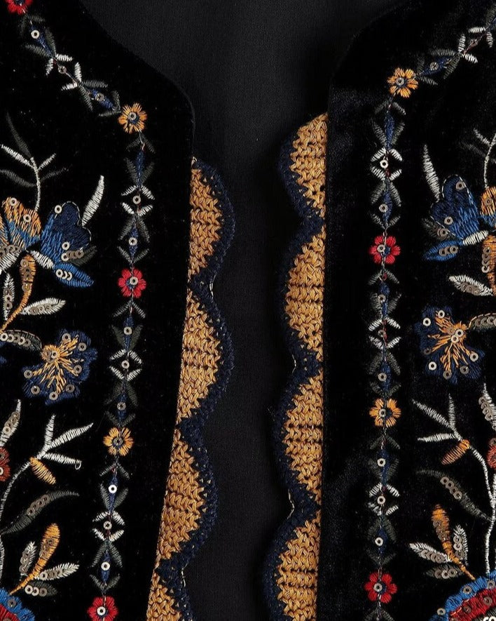 WW | Waistcoat with Sequin Floral Embroidery, Patchwork Waist Coat in Velvet