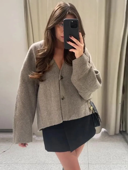 WW | Eleganter Blazer mit einreihigen Knöpfen und V-Ausschnitt