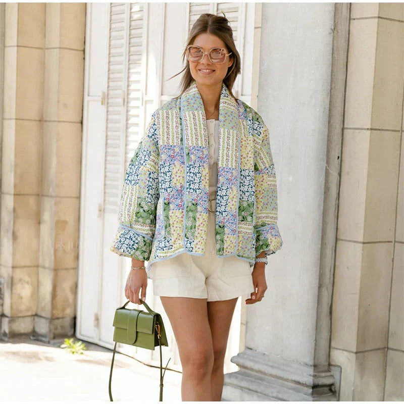 WW | Übergroß Passform Stepp Patchwork Offene Vorderseite Lässiger Layered Look