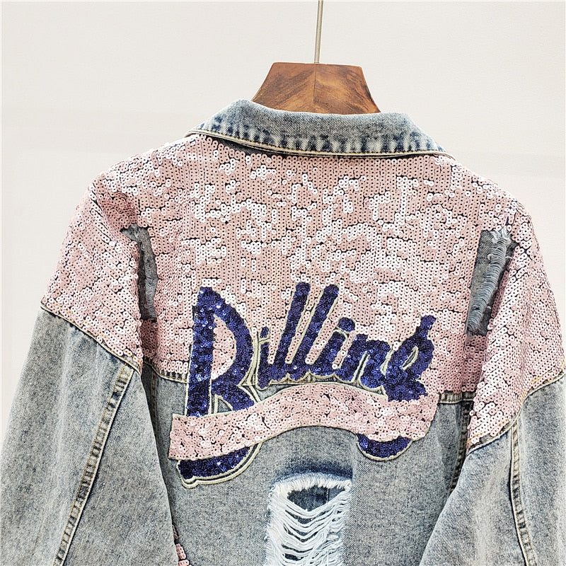WW | Oversized Sequin Denim Jacket for Women