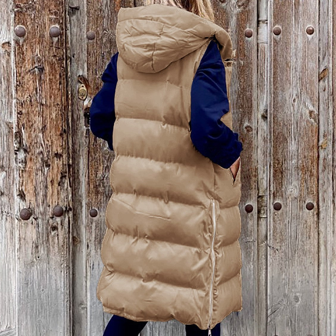 WW | Kapuze Lange Weste Lässig Mode Einreihig Jacke
