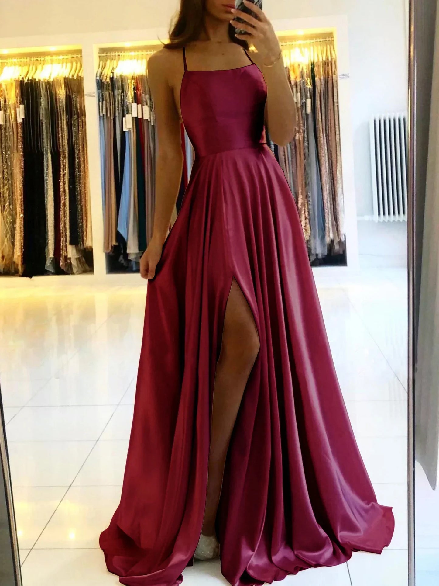 Elena | Old Rose Satin Prom Dress