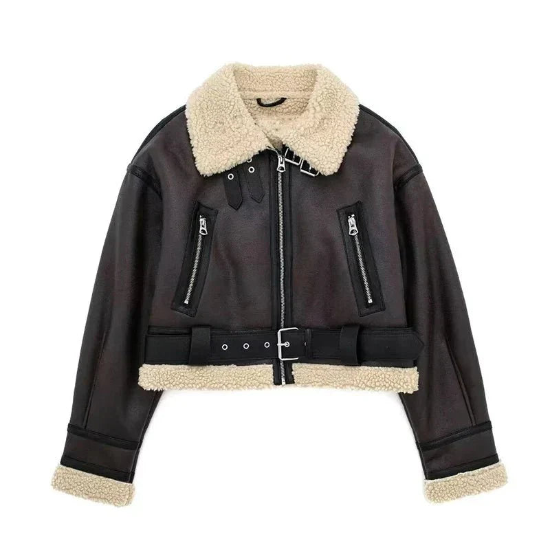 WW | Aviator Jacke - Faux Shearling Futter - Gürteldesign