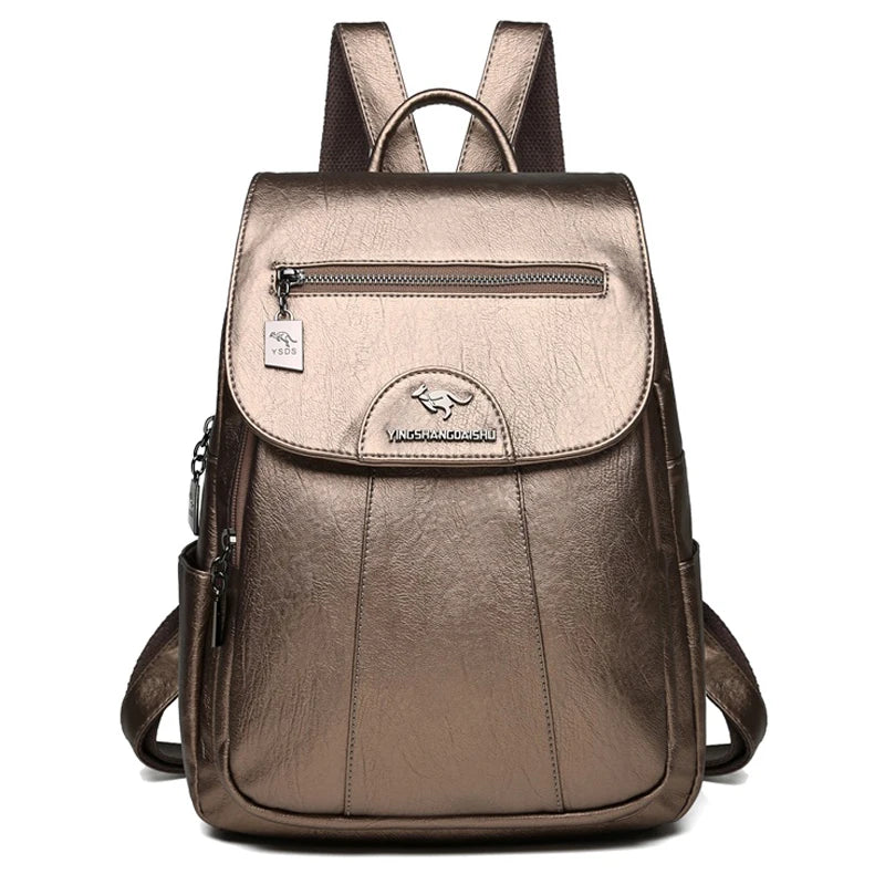 WW | Large Leather Anti-Theft Backpack for Women