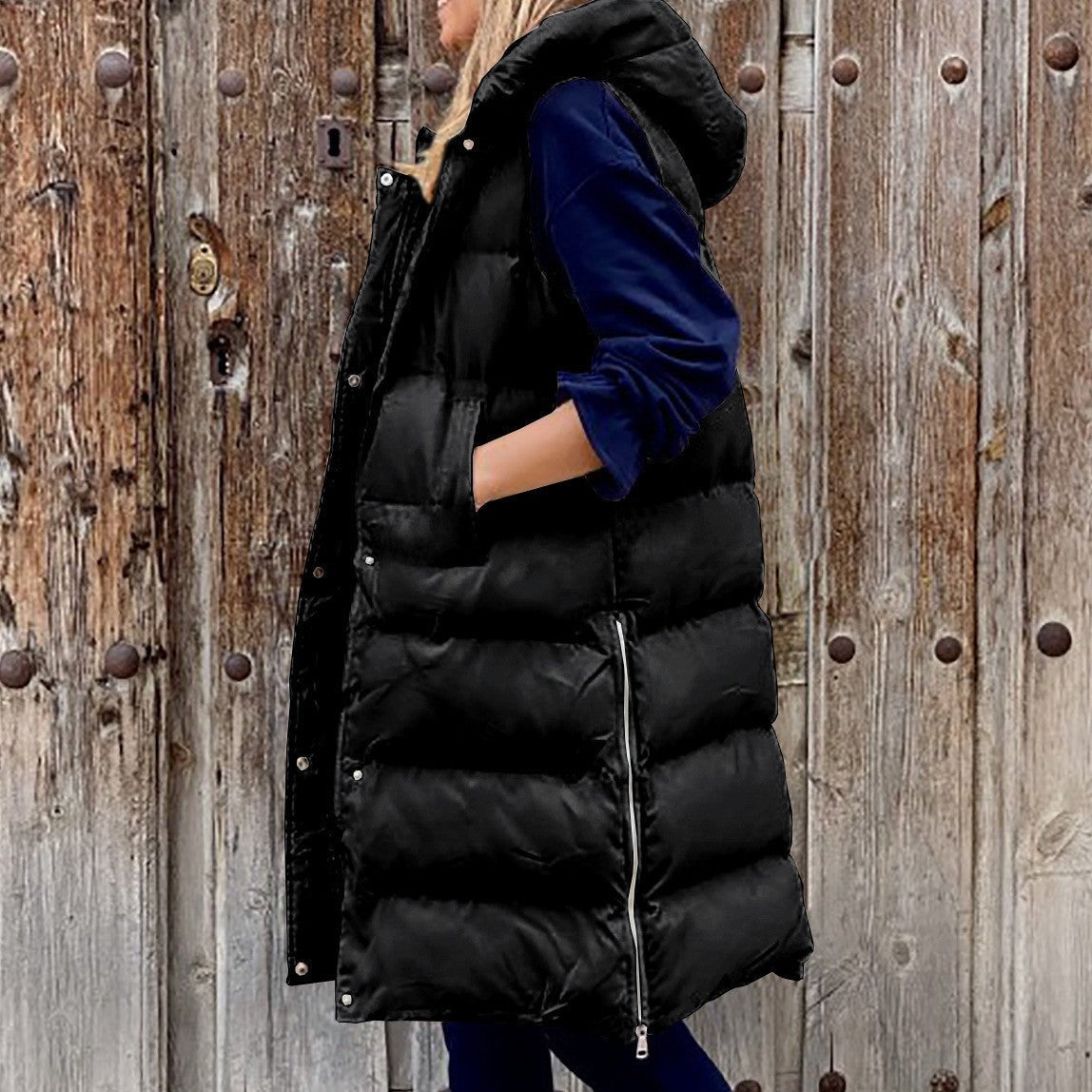 WW | Kapuze Lange Weste Lässig Mode Einreihig Jacke