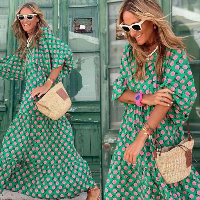 Elysia | Boho Floral Print Maxi Dress