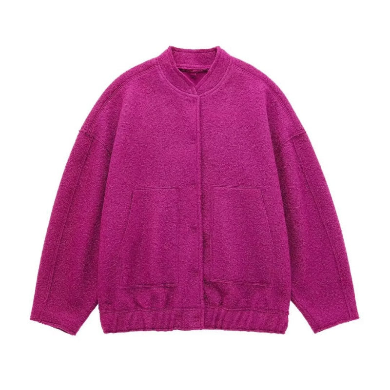 WW | Oversize-Jacke für Frauen Top Coat Lange Ärmel Versteckte Knöpfe