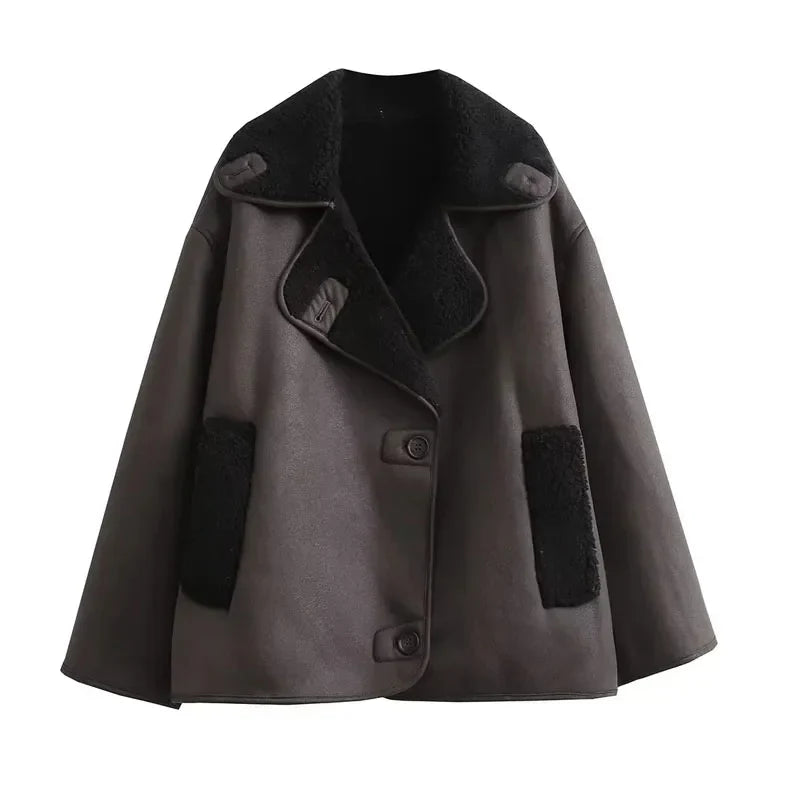 WW | Leather Winter Jacket with Plush Lining and Wide Collar