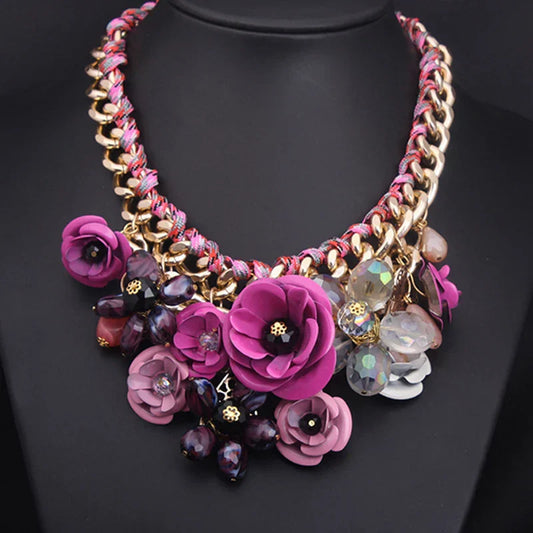 WW | Vintage Jewelry Elegant Prom Party Pageant Wedding Gift Floral Blossom Flower Chunky Statement Necklace for Women Accessories
