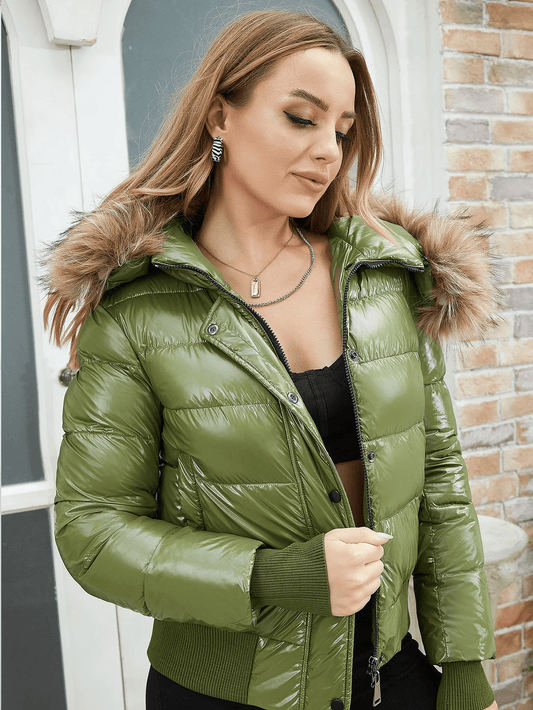 WW | Pufferjacke mit metallisch imitiertem Pelzbesatz für Frauen