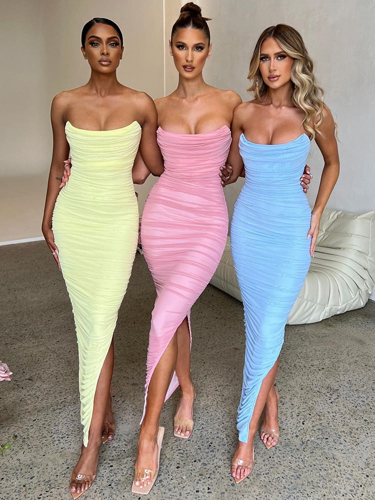 WW - Langes trägerloses geripptes Kleid