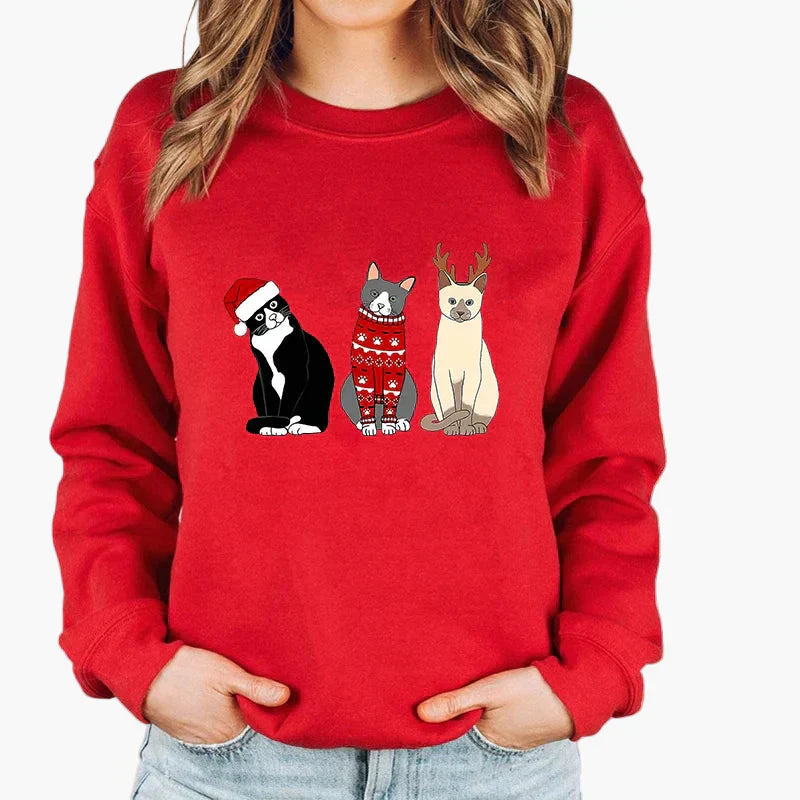 WW | Christmas Sweater with Cat and Fairy Lights - Funny Winter Sweater for Cat Lovers