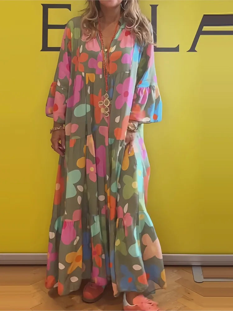 Serena | V-neck Printed Maxi Beach Dress