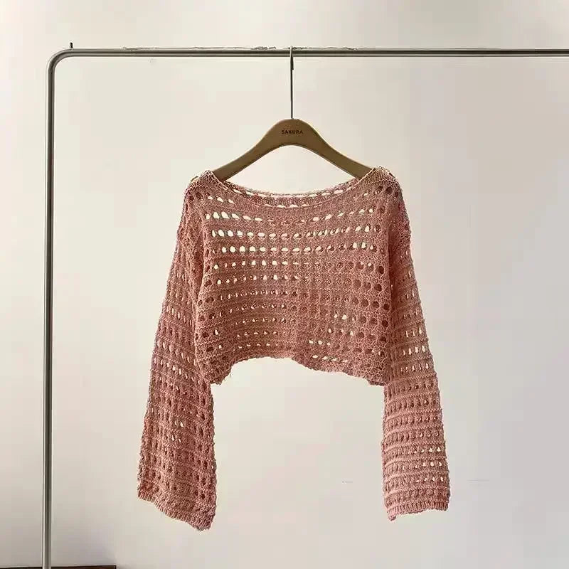 WW | Langes Gehäkeltes Strickoberteil für Frauen