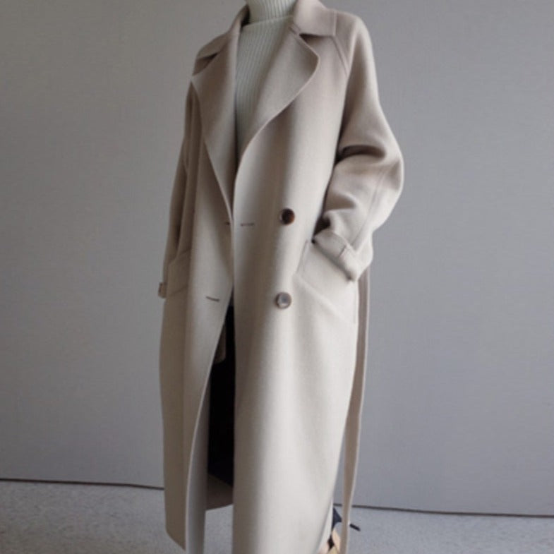 WW | Damen Lange Winter Trenchcoat mit Taillengürtel