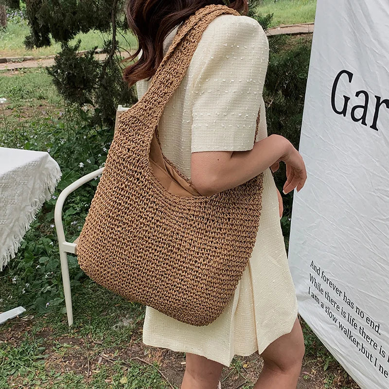 WW | Round Straw Shoulder Bag For Summer With Hand Weave