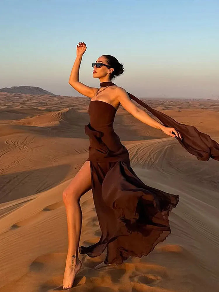 Valentina | Strapless Evening Maxi Dress with Scarf