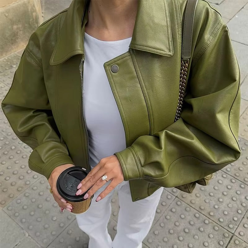 WW | Imitation Leather Jacket with Belt for Women