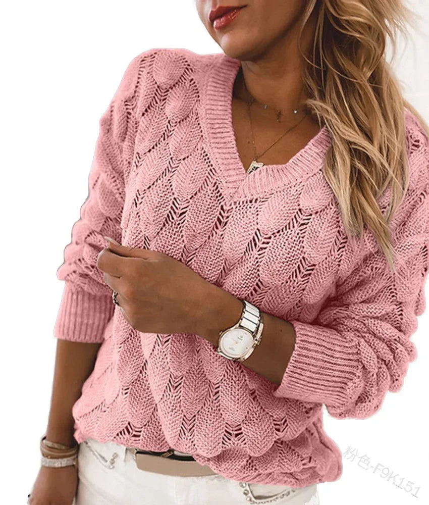 WW | Cable knit jumper - Comfortable V-neck jumper with long sleeves