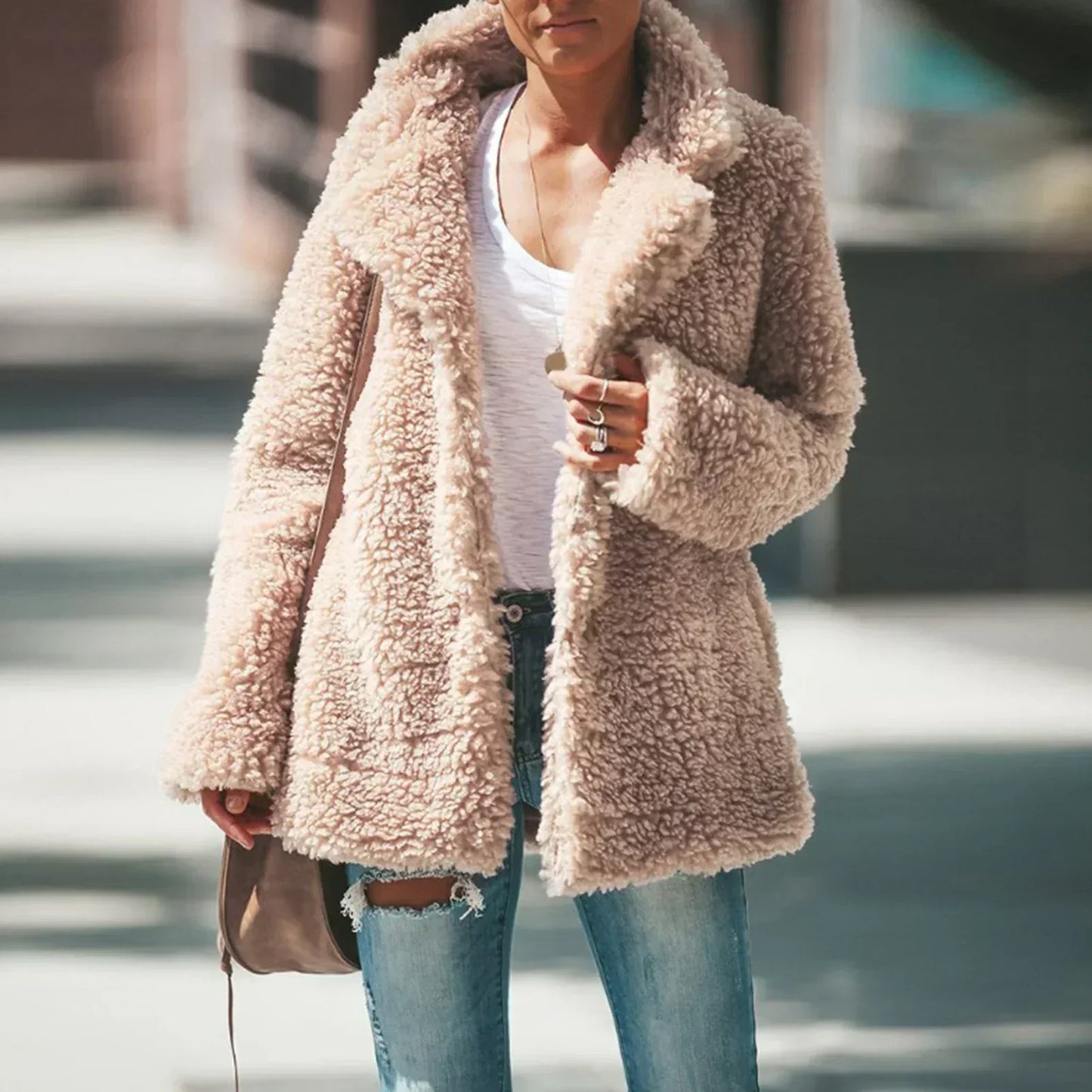 WW | Warmes Fleece-Mantel - Beige - Bequem und modisch