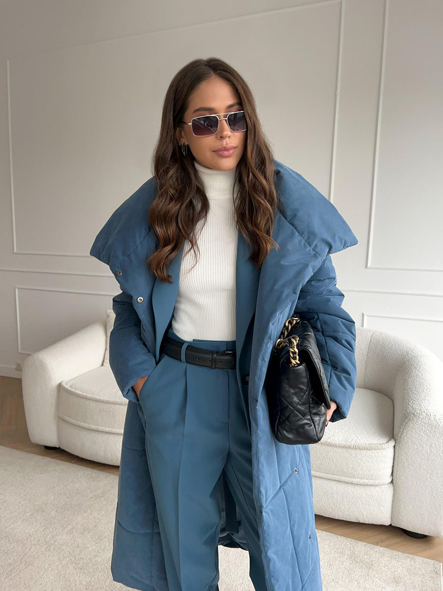 WW | Langer Wintermantel mit breitem elegantem Kragen