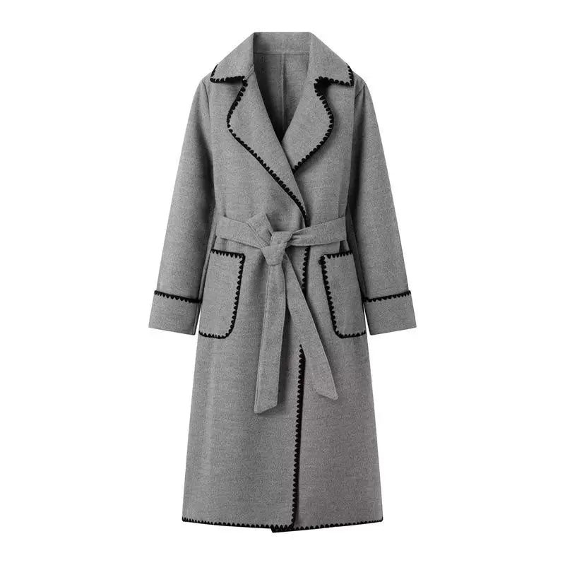 WW | Longline Mantel - Kontrastierende Besatz - Gürtellinie - Casual bis Formal