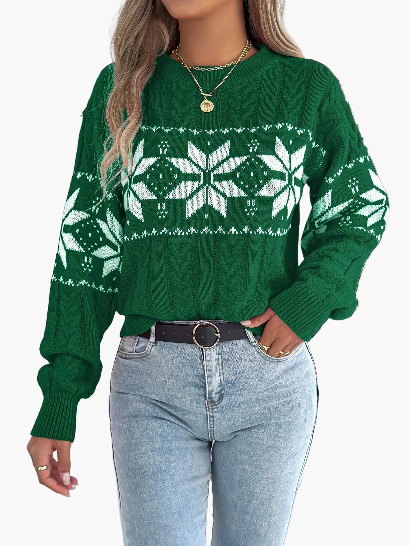 WW | Winter Pullover with Norwegian Pattern - Cozy Knit Sweater for Christmas & Everyday