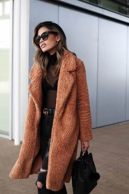 WW | Long Oversized Winter Teddy Coat with Lapel Collar