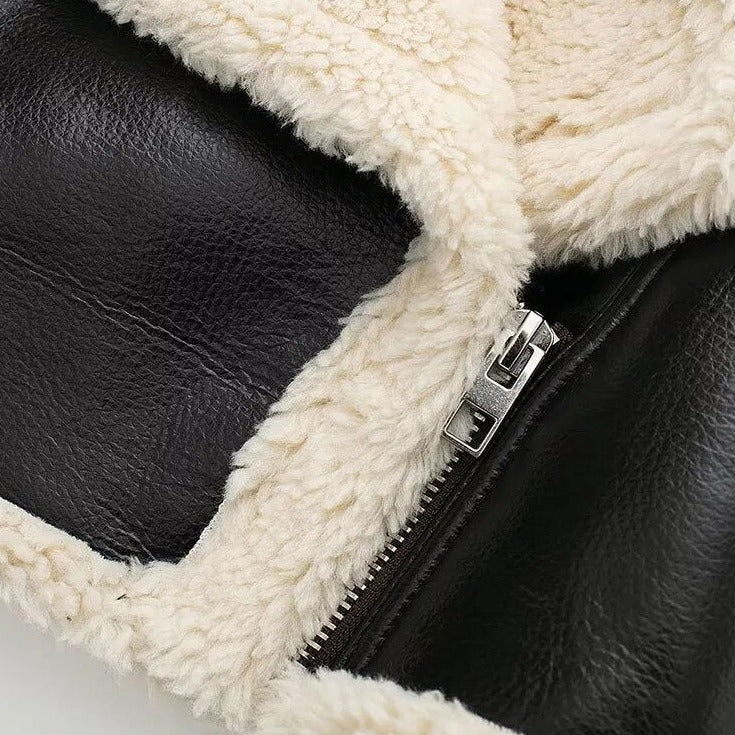 WW | Lederjacke mit Teddy Fleece Innenfutter