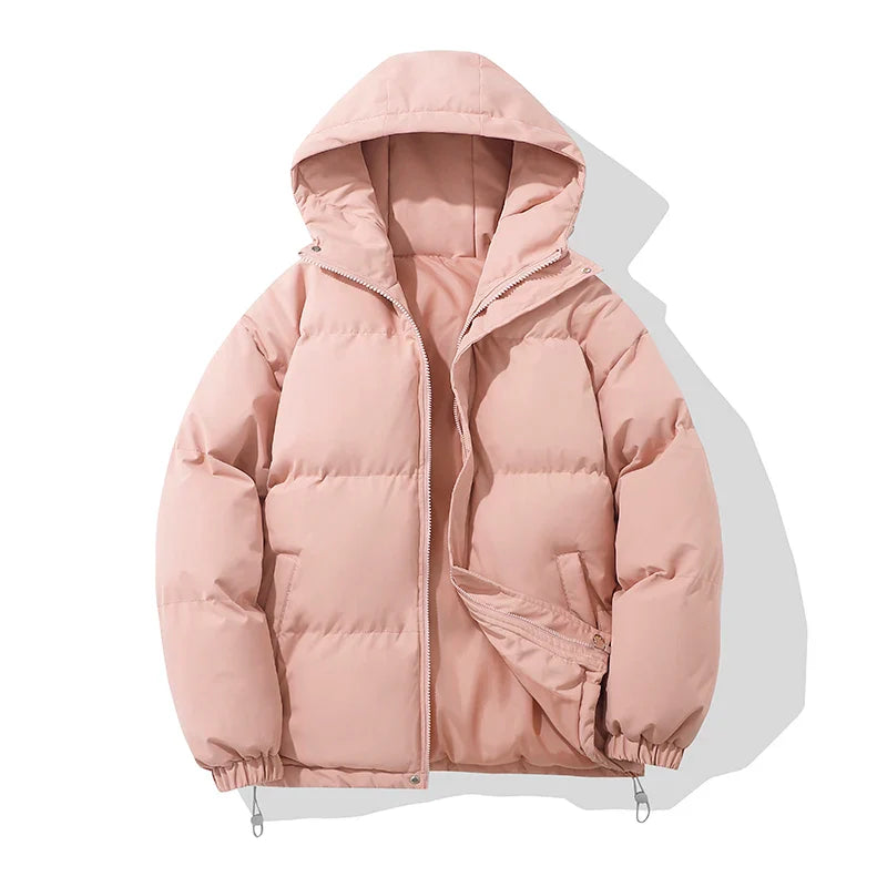 WW | Jacke Damen Hoher Kragen Kapuzen Reißverschluss Design Baumwollgefütterte Jacke