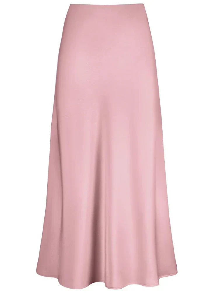 WW | Frauen Satin Seiden Röcke Sommer Frühling Koreanische Mode Kleidung Büro Damen Lange Röcke Elegant Schwarz Maxi Röcke für Frauen