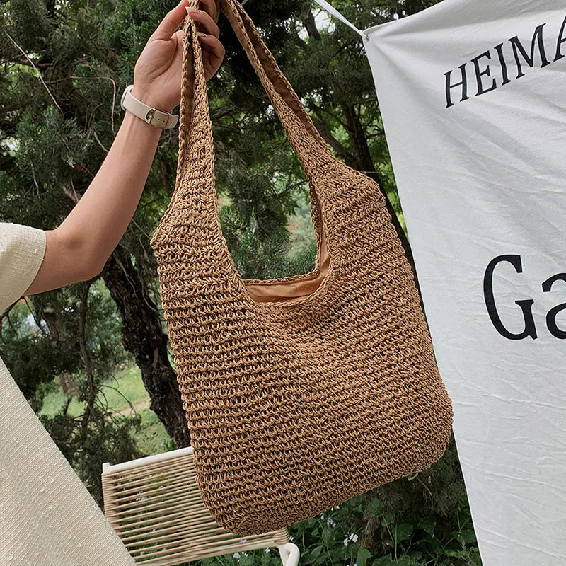 WW | Round Straw Shoulder Bag For Summer With Hand Weave