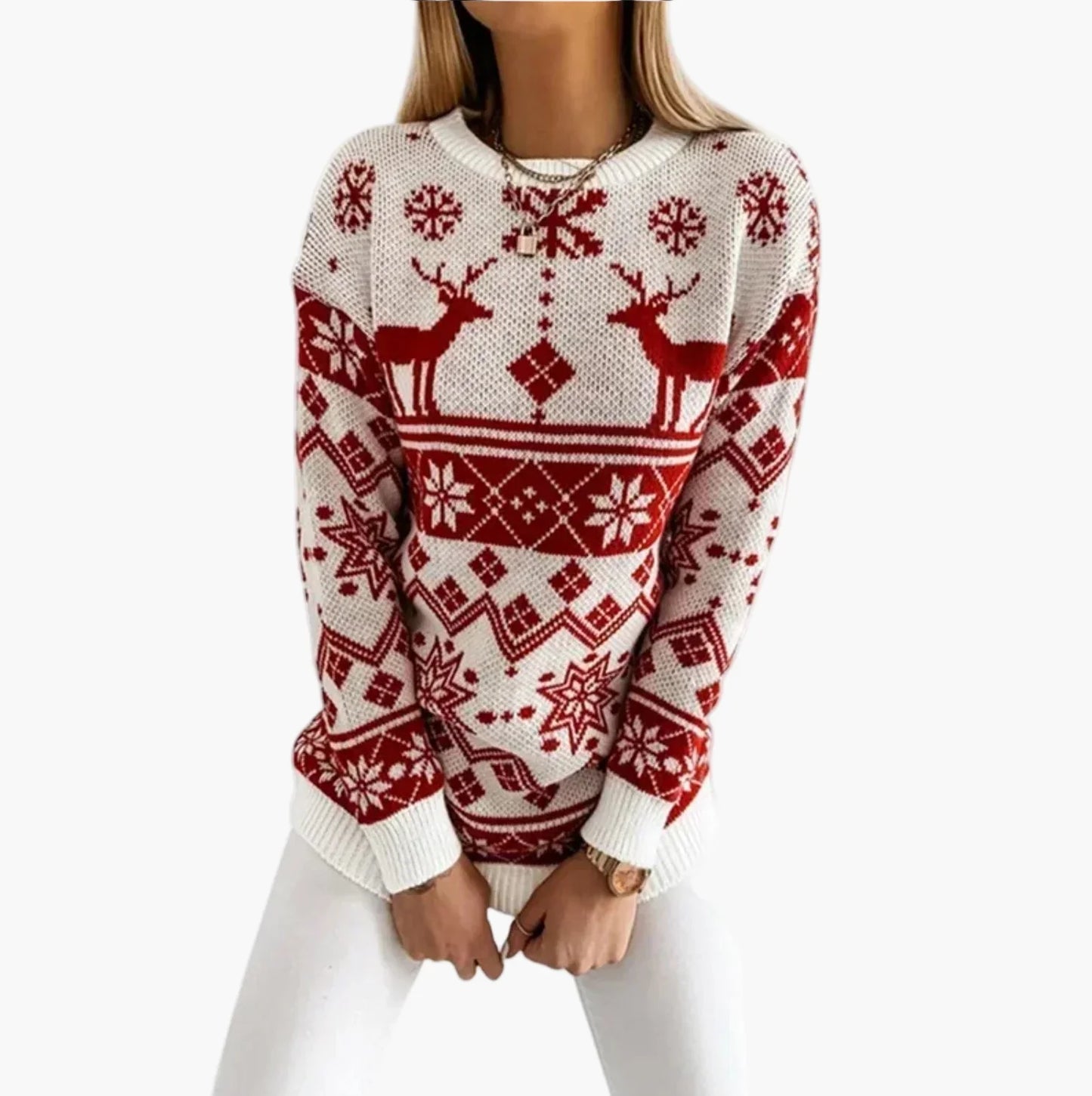 WW | Weihnachtspullover mit Rentier- und Schneeflocken-Muster - Modischer Winter Sweater für festliche Anlässe