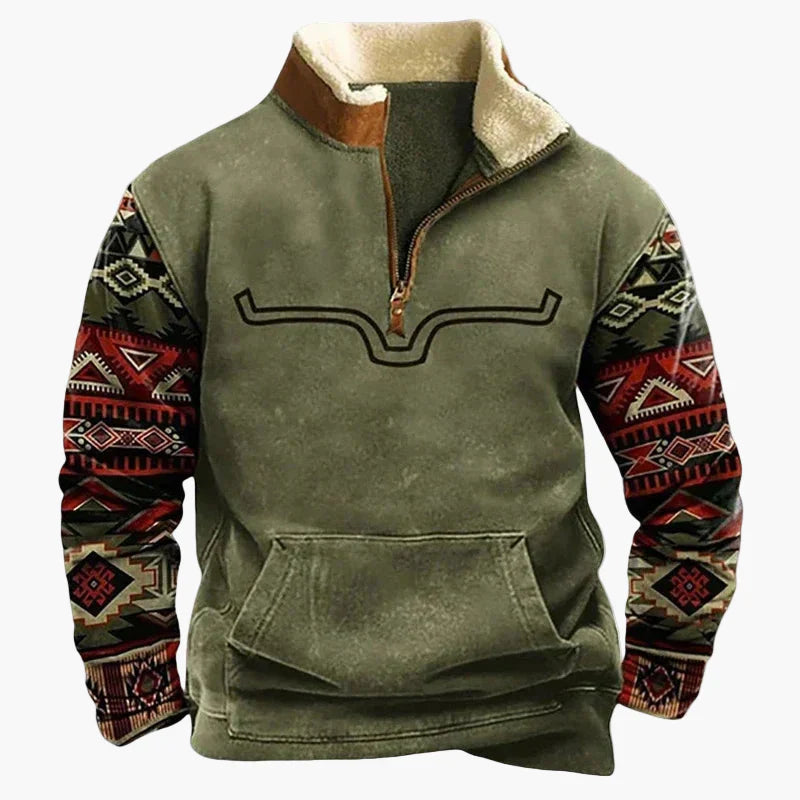 WW | Vintage Western Half-Zip Pullover mit Ethno-Muster für Outdoor und Freizeit