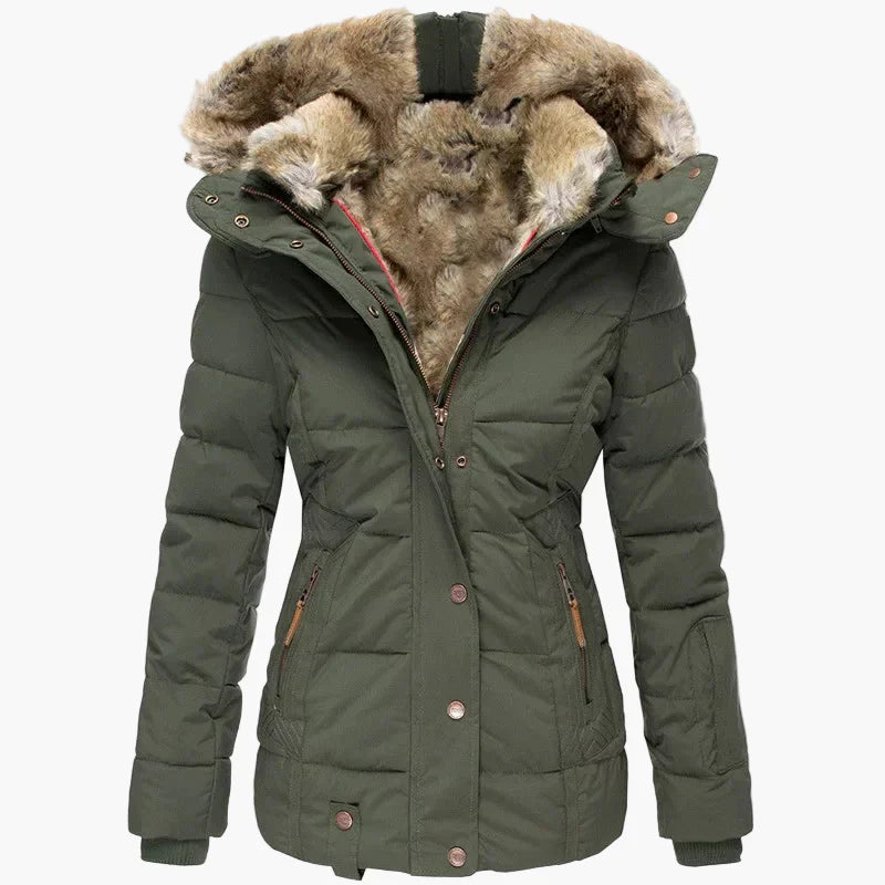 WW | Winterjacke mit Kapuze und Kunstfellbesatz - Elegante, taillierte Outdoorjacke für kalte Tage
