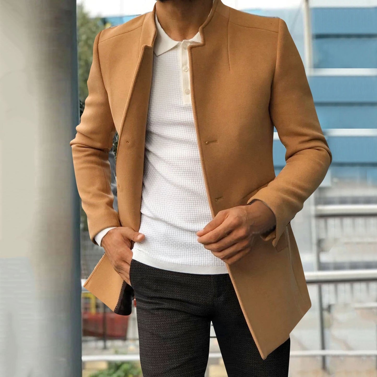 WW | Men's Long Winter Coat With A Straight, Figure-Hugging Design