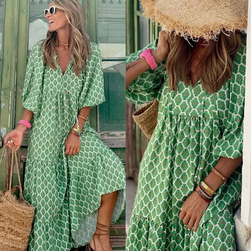 Elysia | Boho Floral Print Maxi Dress