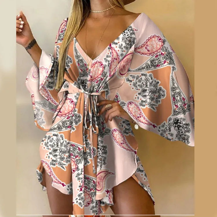 Daisy - Boho Floral V-Neck Mini Dress