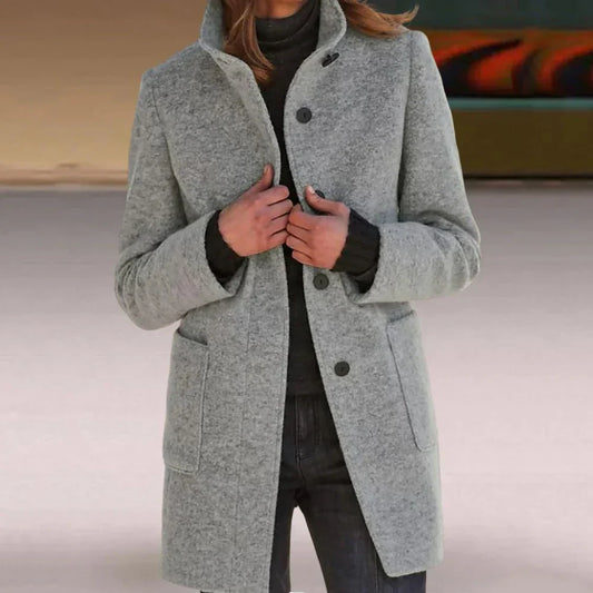 WW | Elegant Long Jacket with High Collar