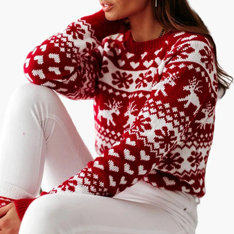 WW | Winter Sweater in Norwegian Style - Christmas Motif, Heart and Reindeer Pattern, Ideal for Festive Occasions and Everyday Wear