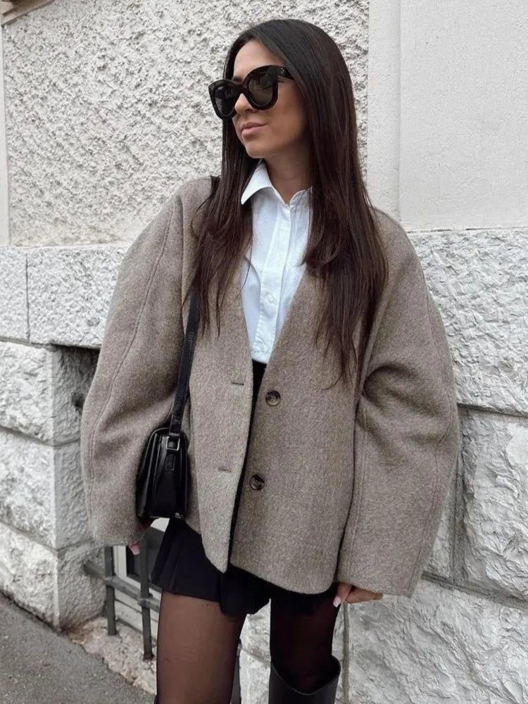 WW | Eleganter Blazer mit einreihigen Knöpfen und V-Ausschnitt