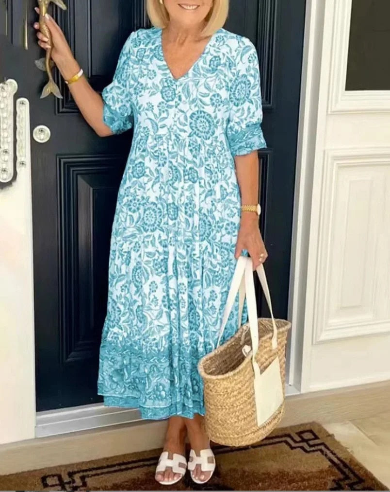 Evelyn - Elegant Floral V-Neck Dress